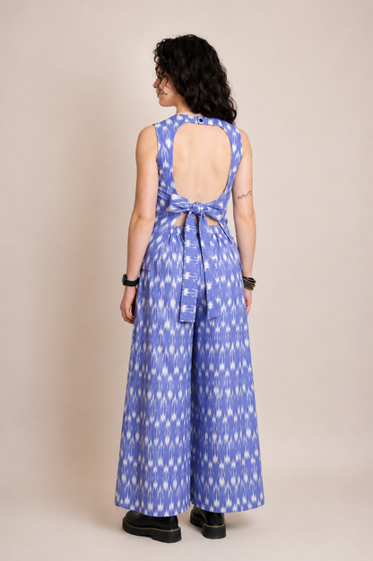 Elara Ikat Wide-Leg Trousers — Periwinkle Blue
