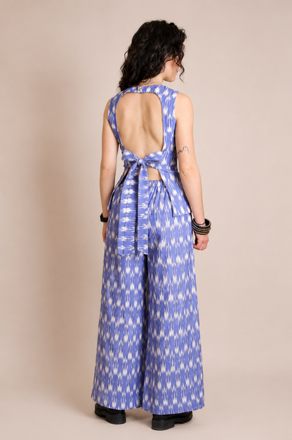Elara Ikat Wide-Leg Trousers — Periwinkle Blue