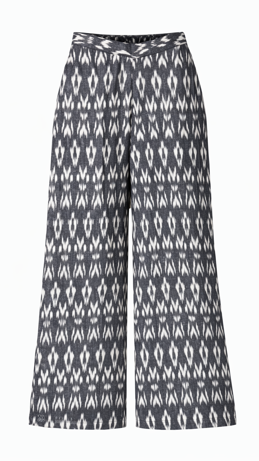 Noéline Ikat Wide-Leg Trousers — Charcoal Noir