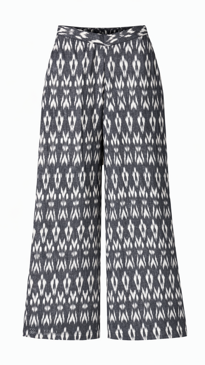 Noéline Ikat Wide-Leg Trousers — Charcoal Noir