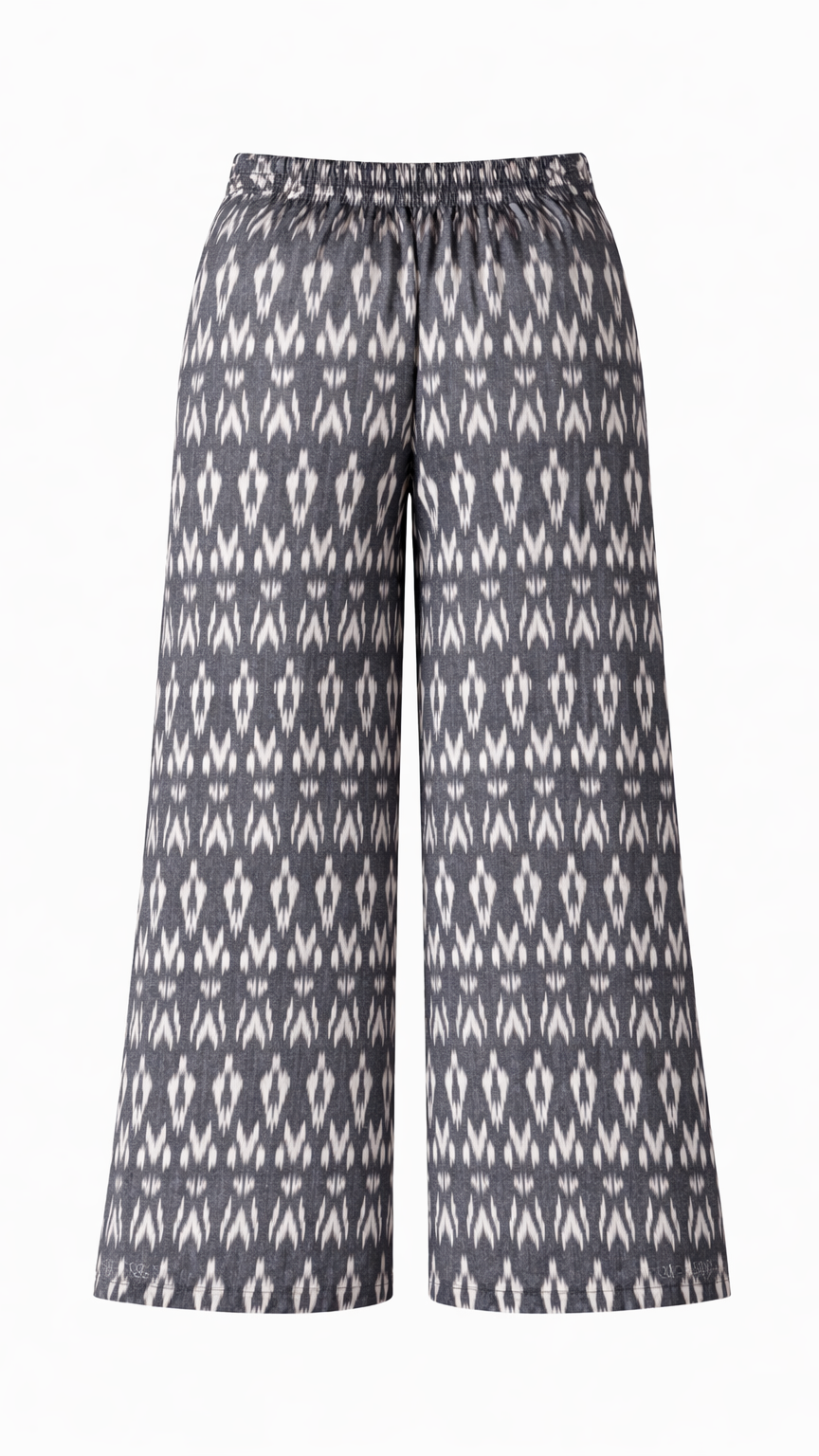 Noéline Ikat Wide-Leg Trousers — Charcoal Noir