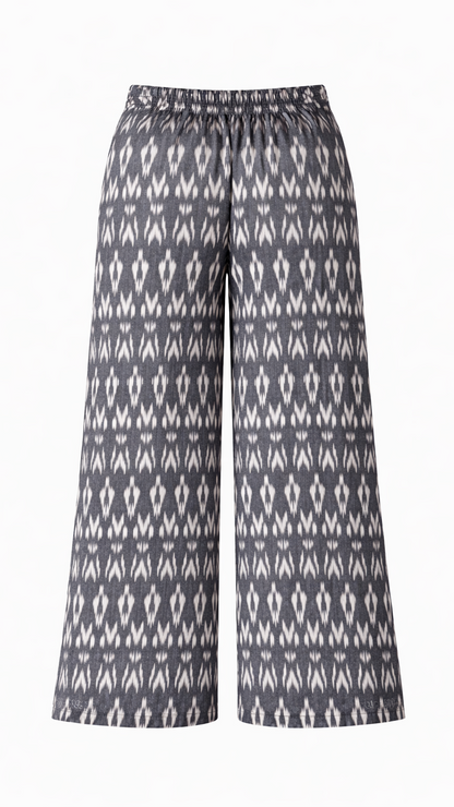 Noéline Ikat Wide-Leg Trousers — Charcoal Noir