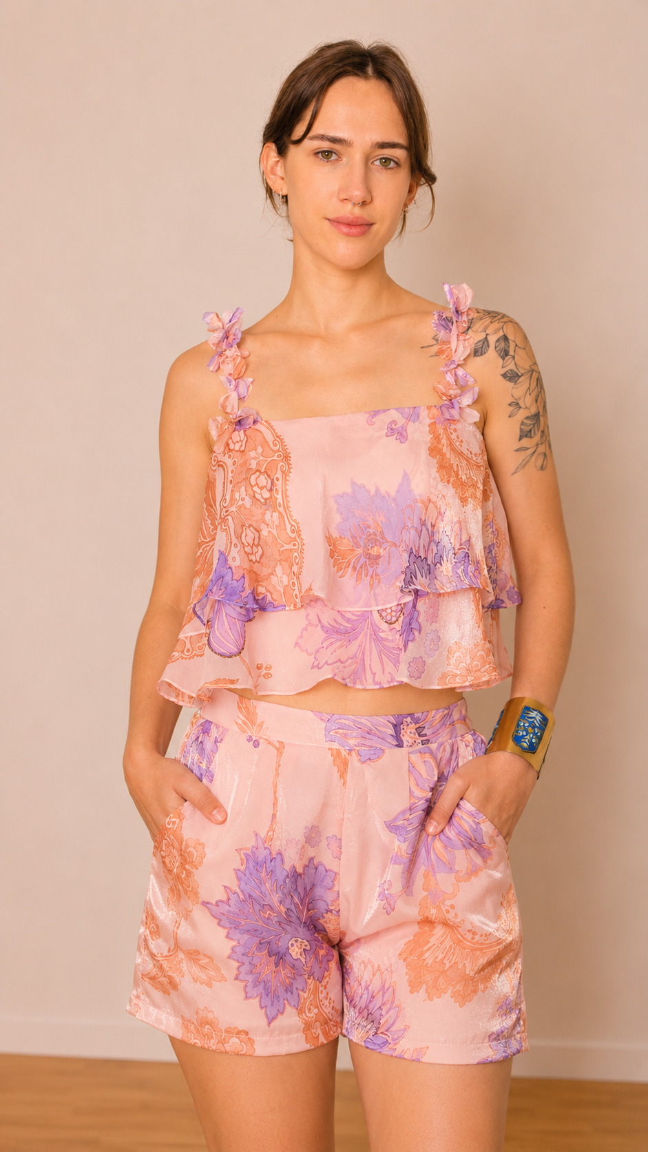 Liora Tailored Shorts — Lavender Bloom