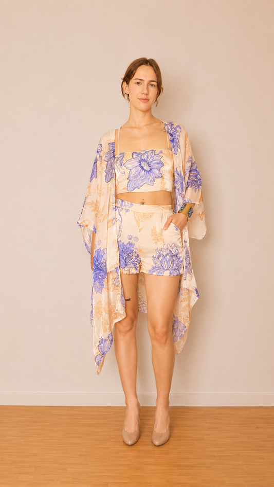 Aveline Kimono Cape — Porcelain Blue