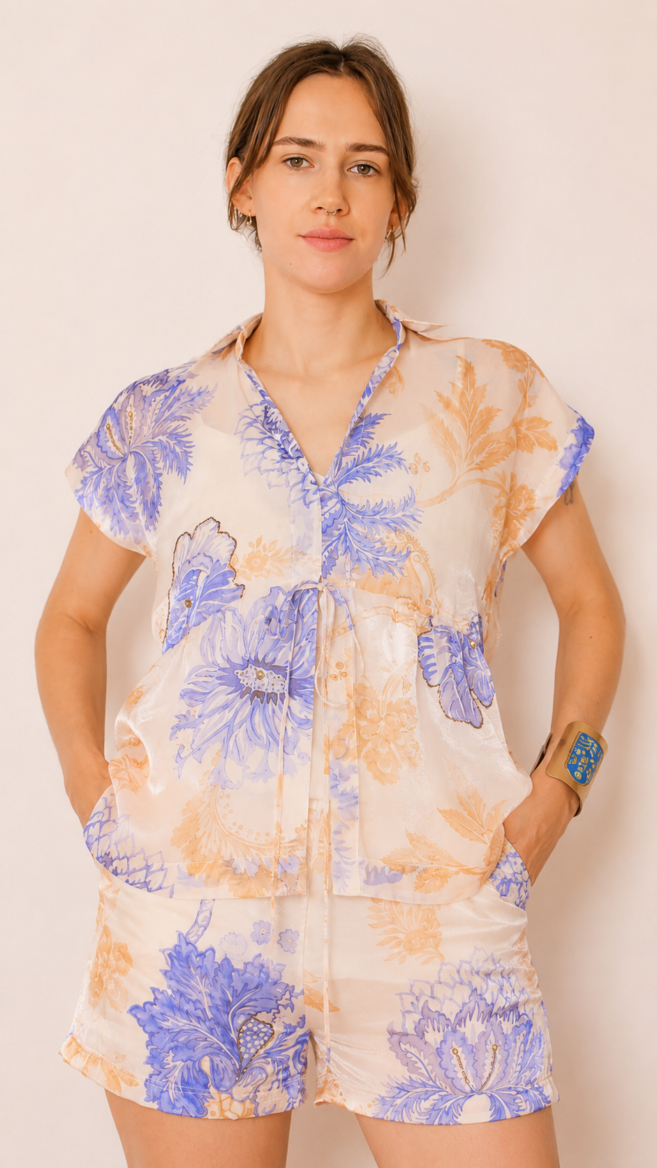 Maëlle Drawstring Blouse  — Porcelain Blue