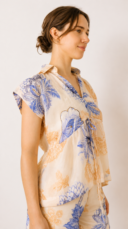 Maëlle Drawstring Blouse  — Porcelain Blue