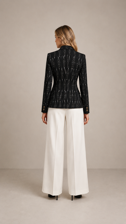 Vivienne Ikat Tailored Blazer — Midnight Black