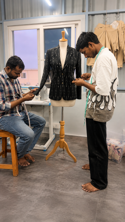 Vivienne Ikat Tailored Blazer — Midnight Black