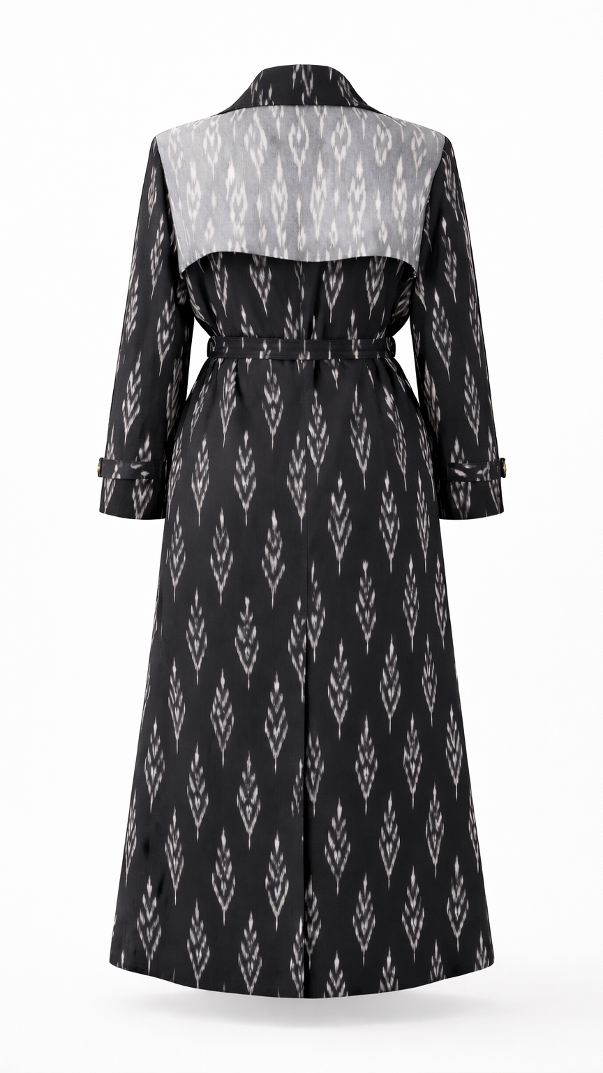 Schwarzer Ikat-Trenchcoat