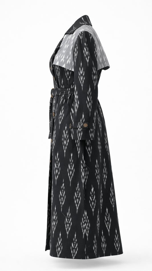 Black Ikat Trench Coat