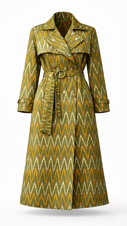 Grüner Ikat-Trenchcoat