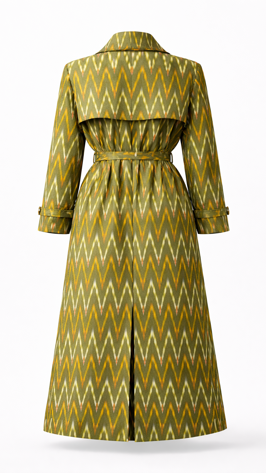 Grüner Ikat-Trenchcoat