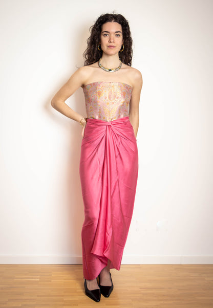 Fleur Modal Silk Drape Skirt — Rose Pink