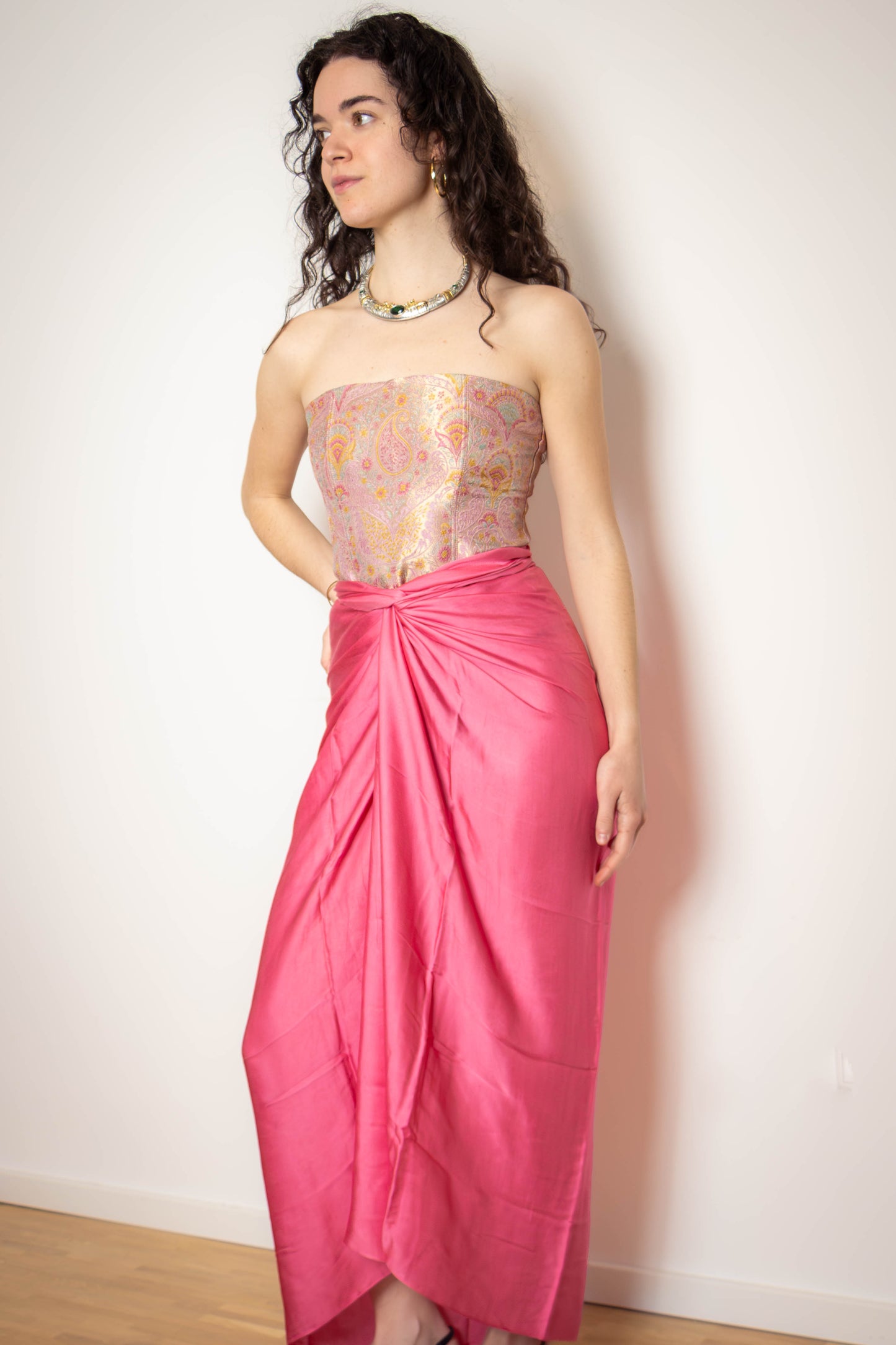 Fleur Modal Silk Drape Skirt — Rose Pink