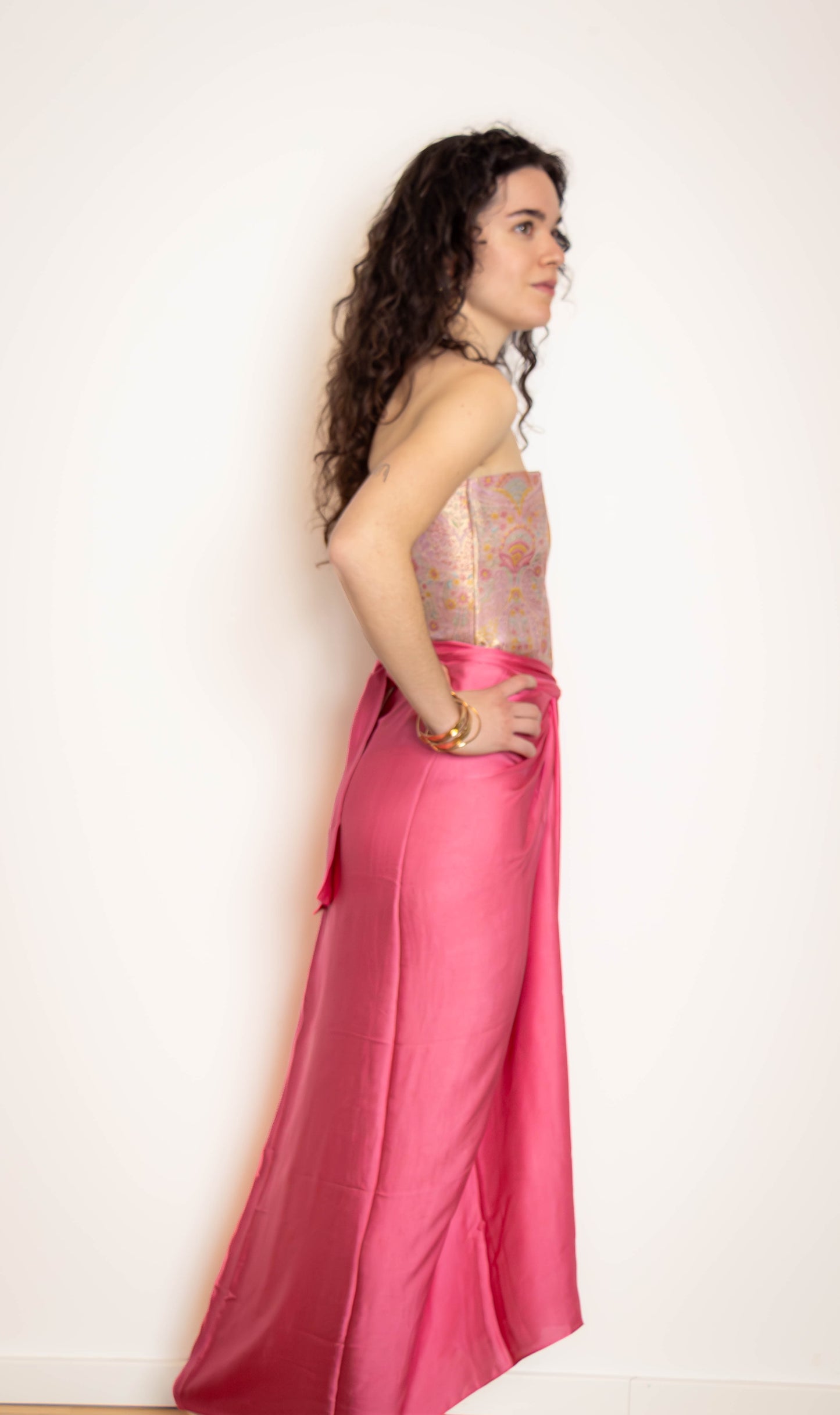 Fleur Modal Silk Drape Skirt — Rose Pink