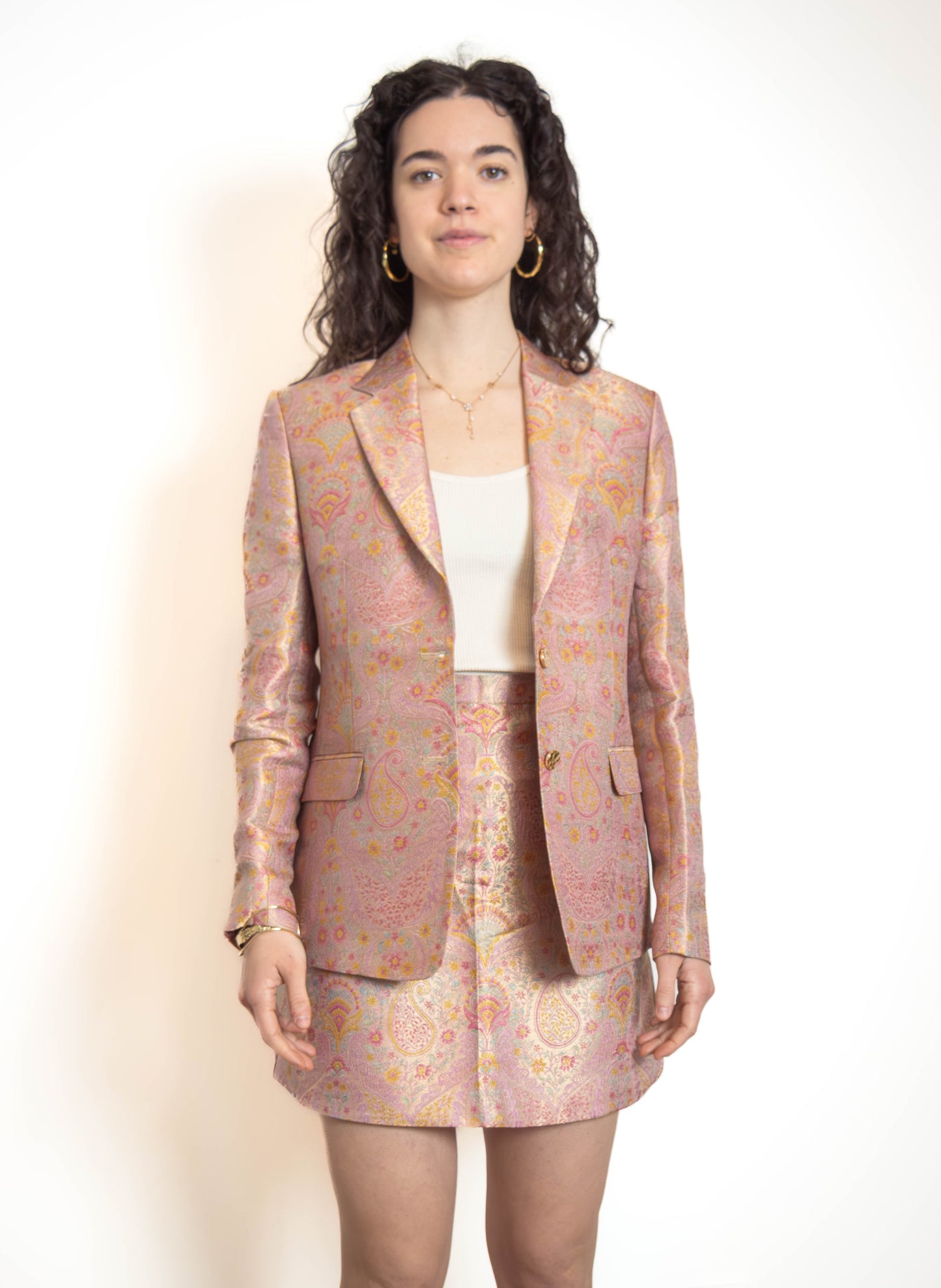 Vivienne Jacquard Tailored Blazer — Blush Pink