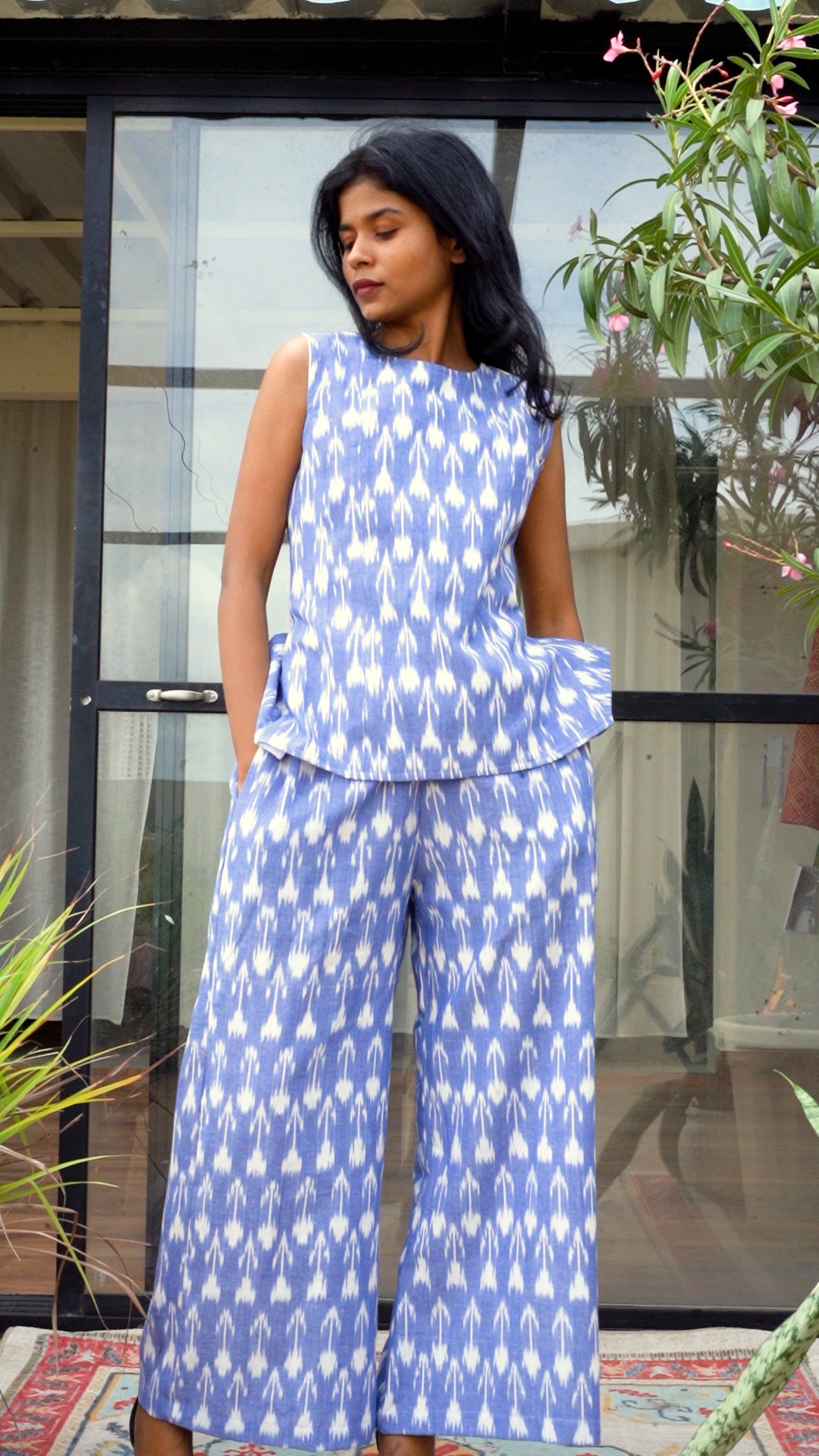 Blue Ikat Wide leg pants
