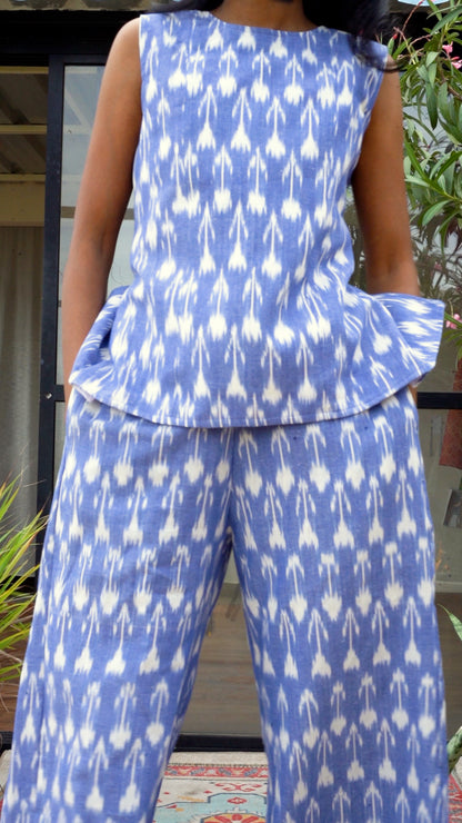 Blue Ikat Wide leg pants