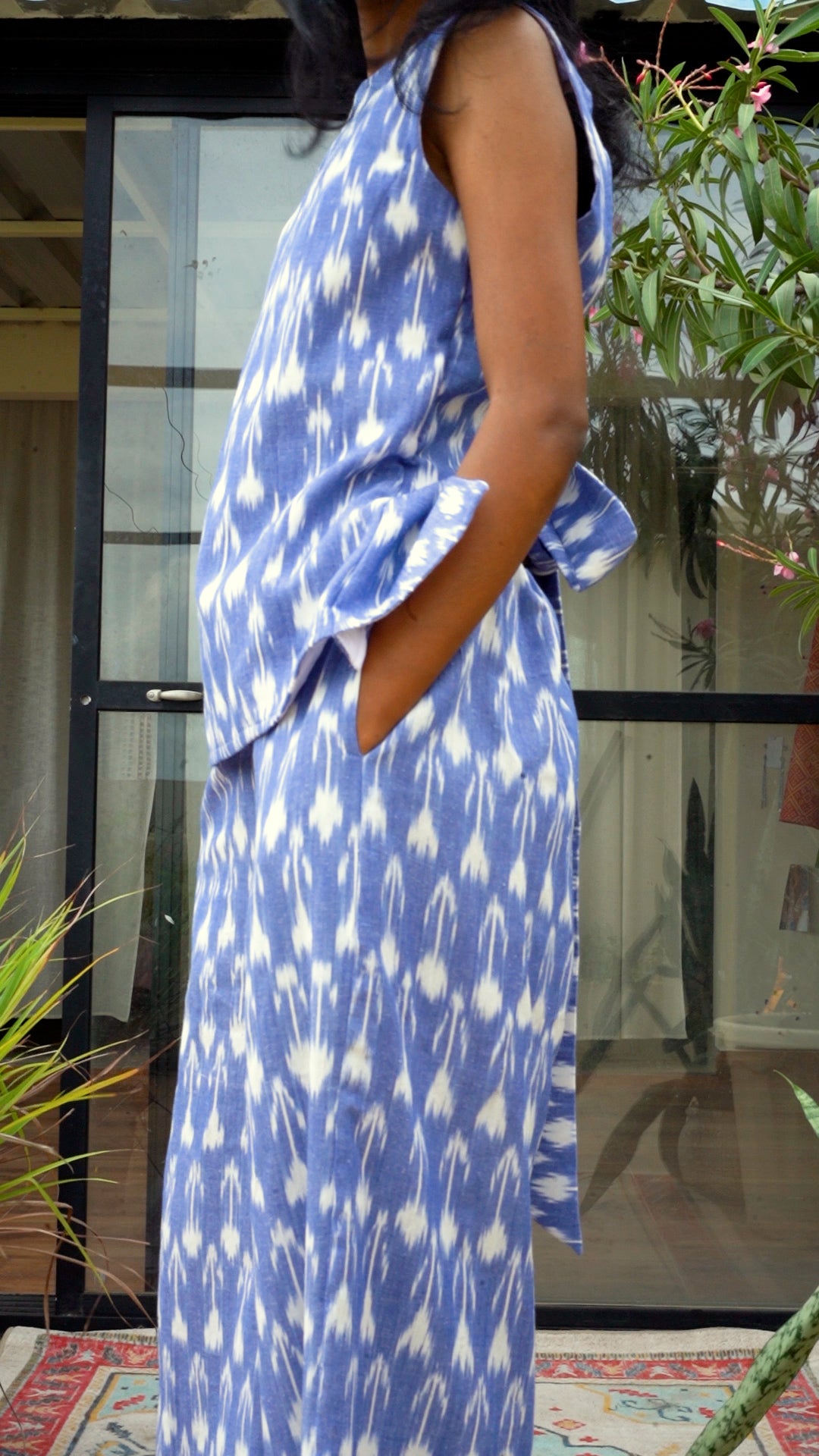 Blue Ikat Wide leg pants