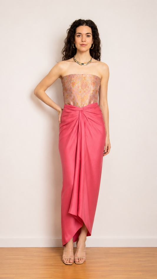 Fleur Modal Silk Drape Skirt — Rose Pink