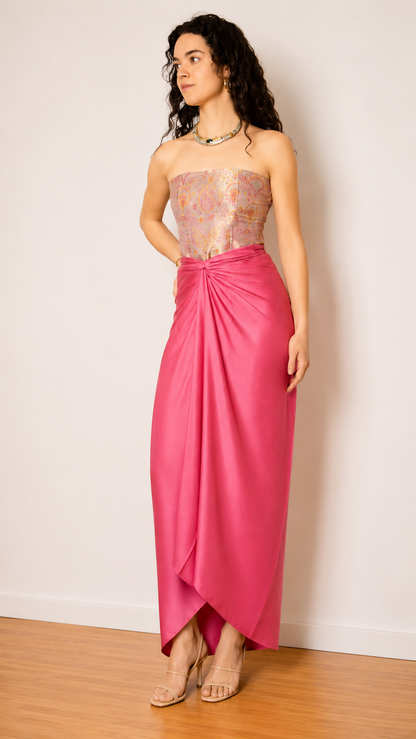Fleur Modal Silk Drape Skirt — Rose Pink