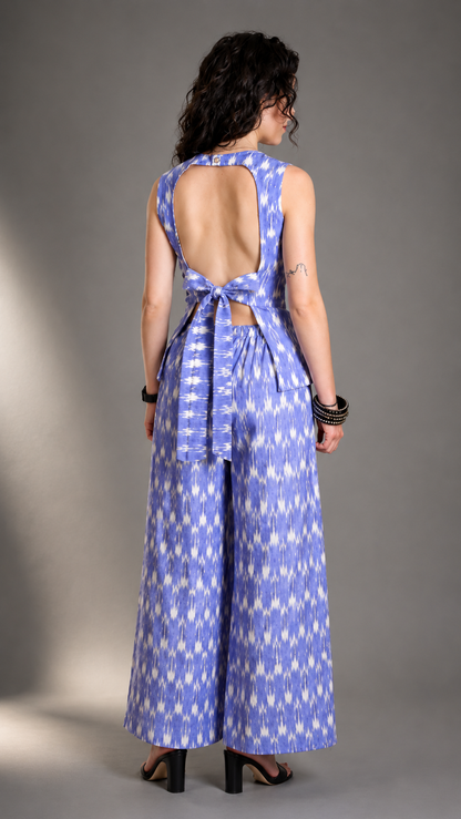 Elara Ikat Wide-Leg Trousers — Periwinkle Blue