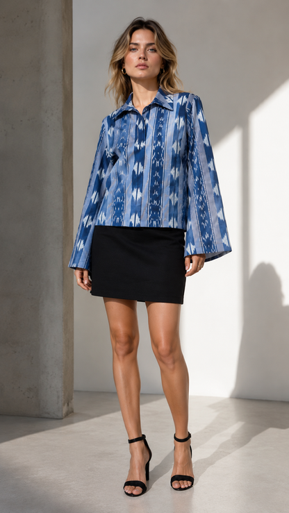 Elio Ikat Shirt — Indigo Blue