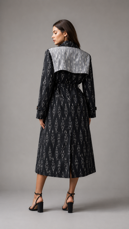 Vivienne Ikat Trench Coat — Midnight Black