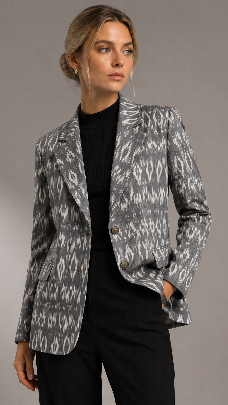 Noéline Ikat Tailored Blazer — Pearl Grey