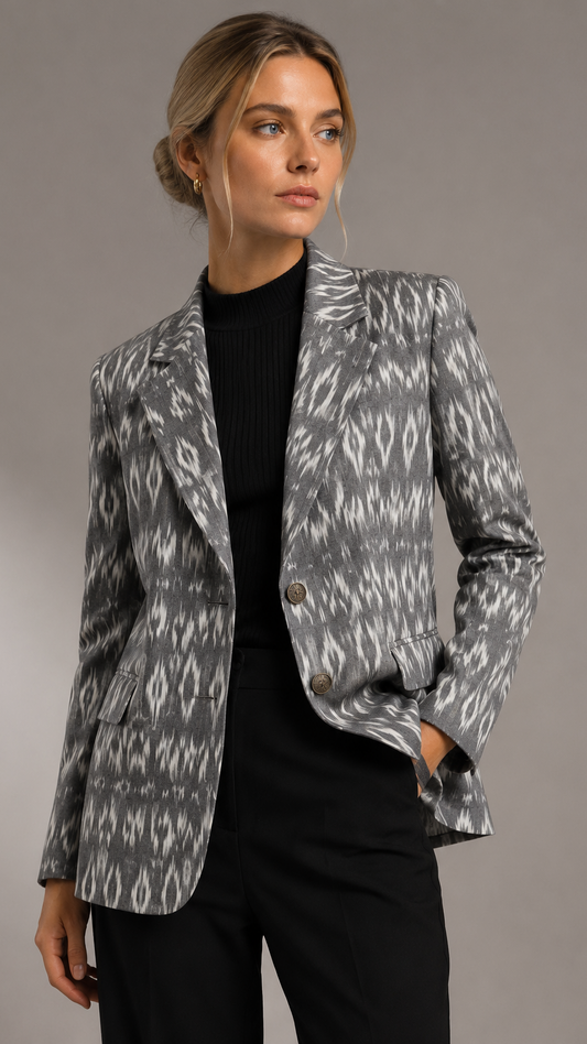 Noéline Ikat Tailored Blazer — Pearl Grey