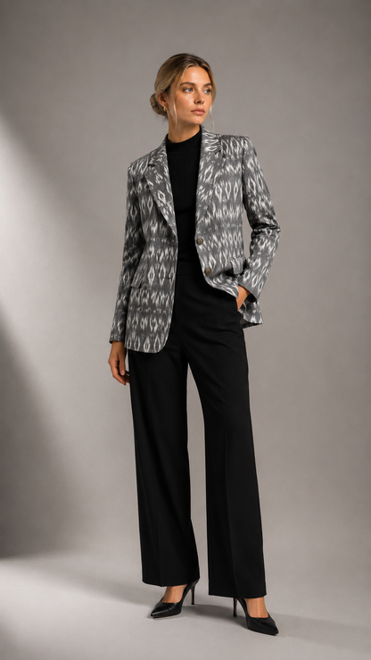 Noéline Ikat Tailored Blazer — Pearl Grey