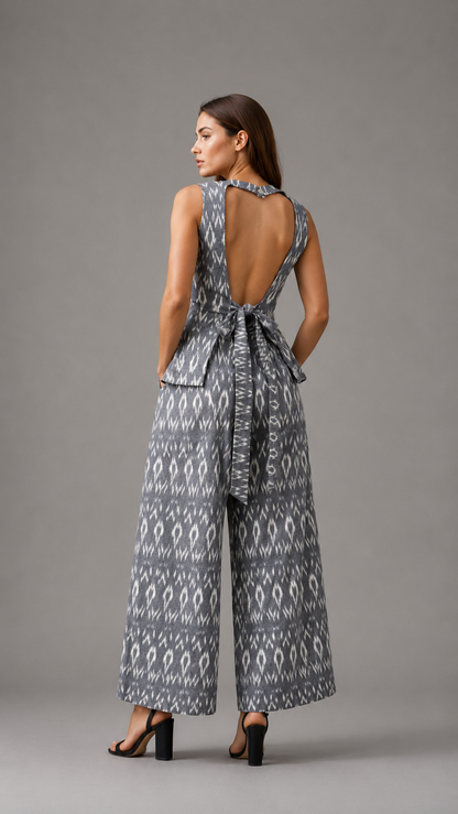 Noéline Ikat Wide-Leg Trousers — Charcoal Noir