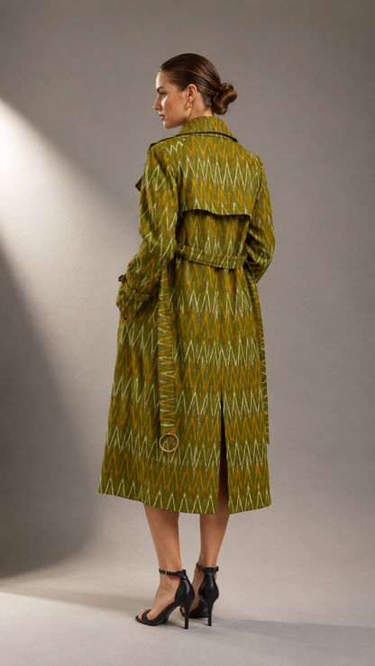 Seraphine Ikat Trenchcoat – Olivgrün