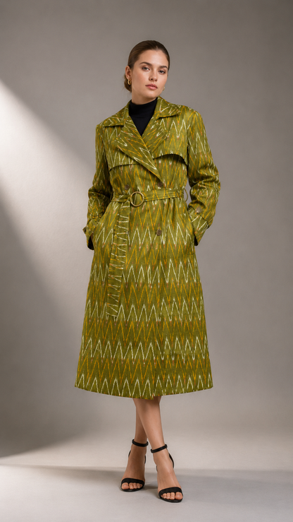 Seraphine Ikat Trenchcoat – Olivgrün