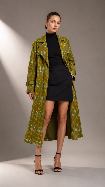Seraphine Ikat Trenchcoat – Olivgrün