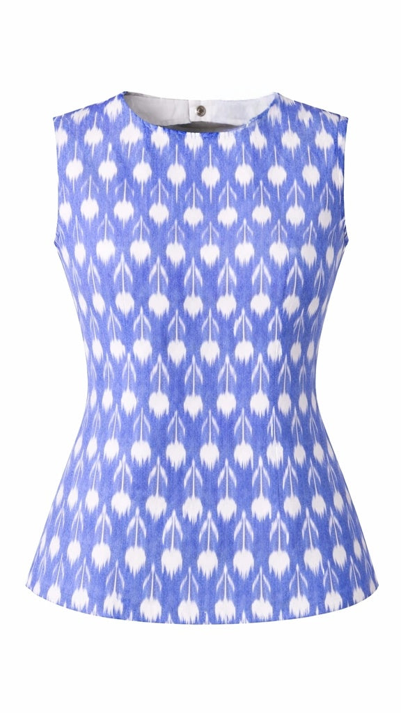 Elara Ikat Open-Back Top — Periwinkle Blue