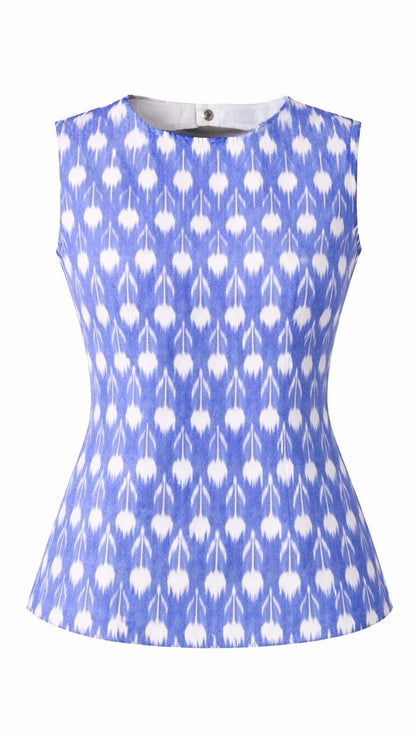 Elara Ikat Open-Back Top — Periwinkle Blue