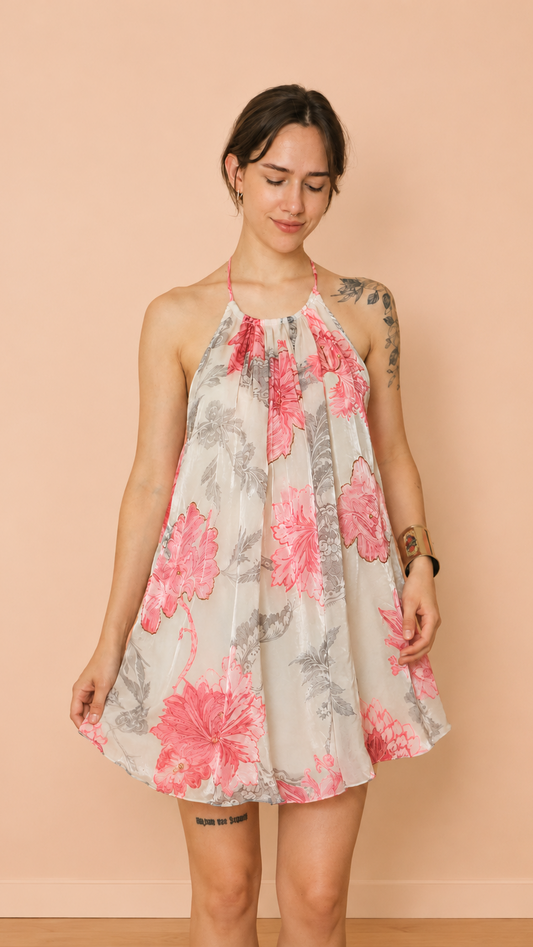 Camélia Halter Mini Dress — Pearl Rose