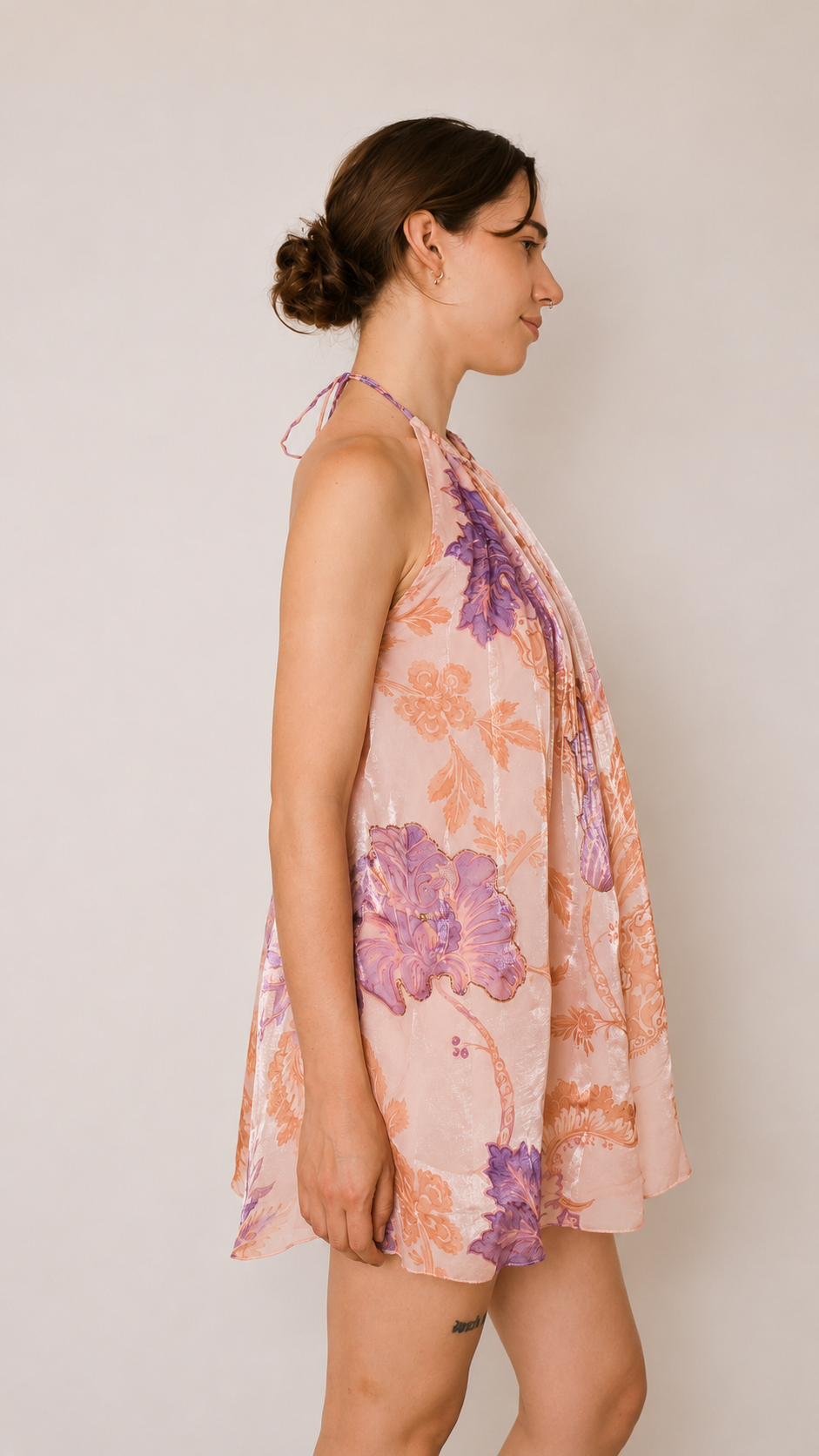 Camélia Halter Mini Dress — Lavender Bloom