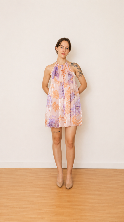 Camélia Halter Mini Dress — Lavender Bloom
