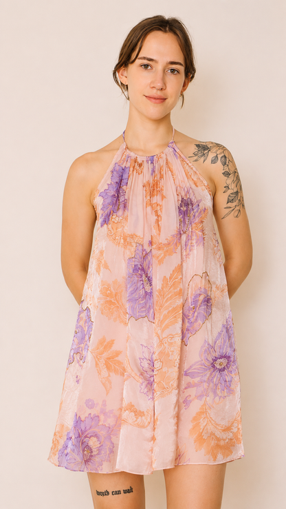 Camélia Halter Mini Dress — Lavender Bloom