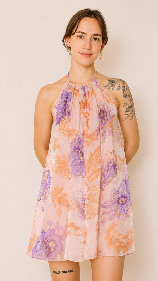 Camélia Halter Mini Dress — Lavender Bloom