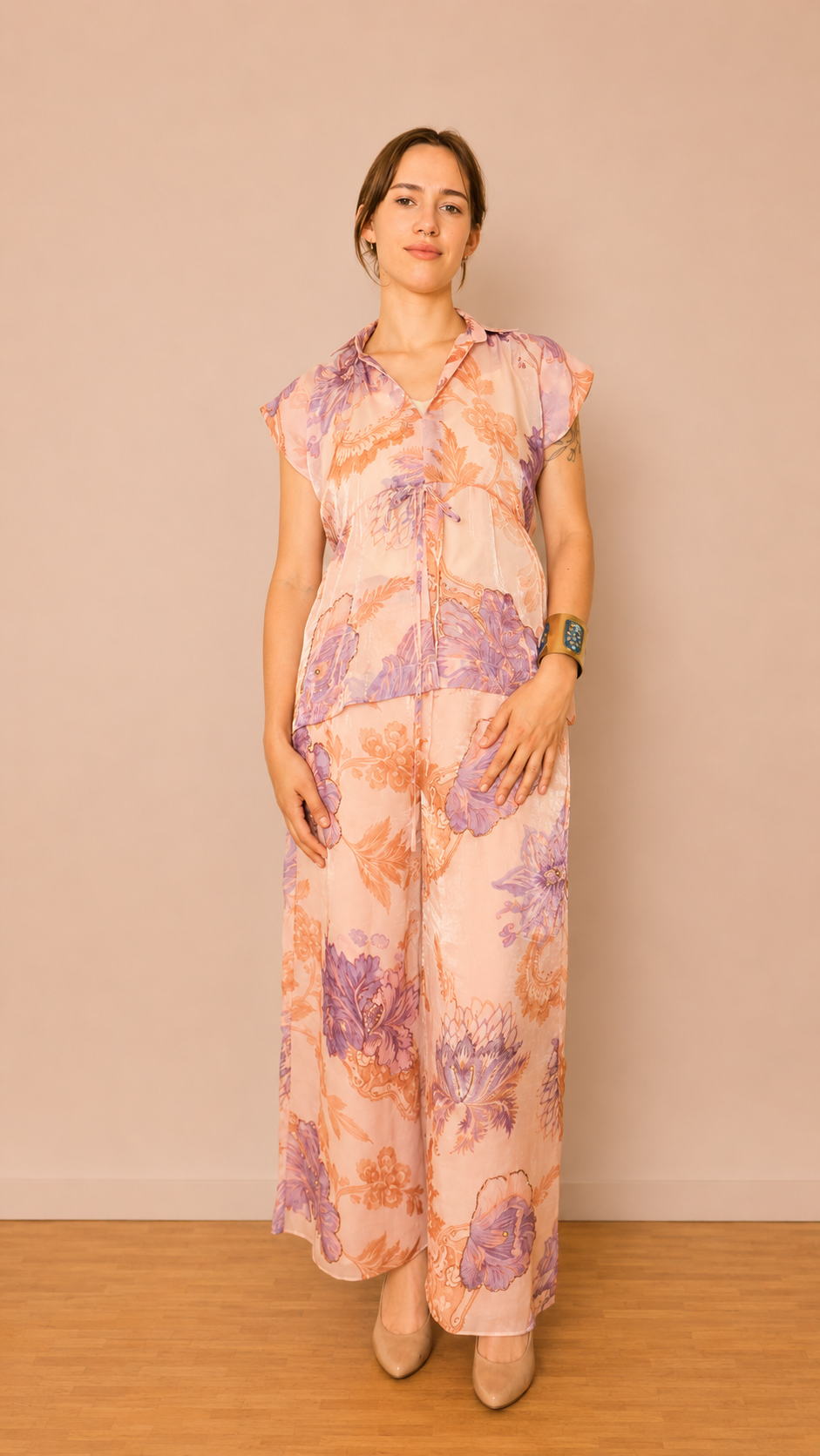 Maëlle Drawstring Blouse — Lavender Bloom